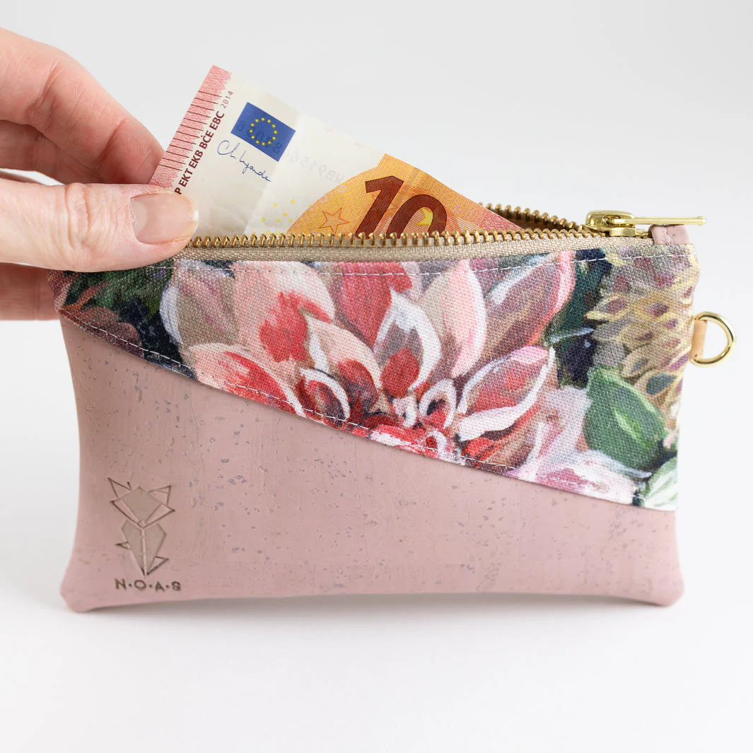 Mini-Geldbörse Spring Blossom Kork Rosa mit Kartenfächern - vegan und handgefertigt in Berlin | NOAS – Bild 4
